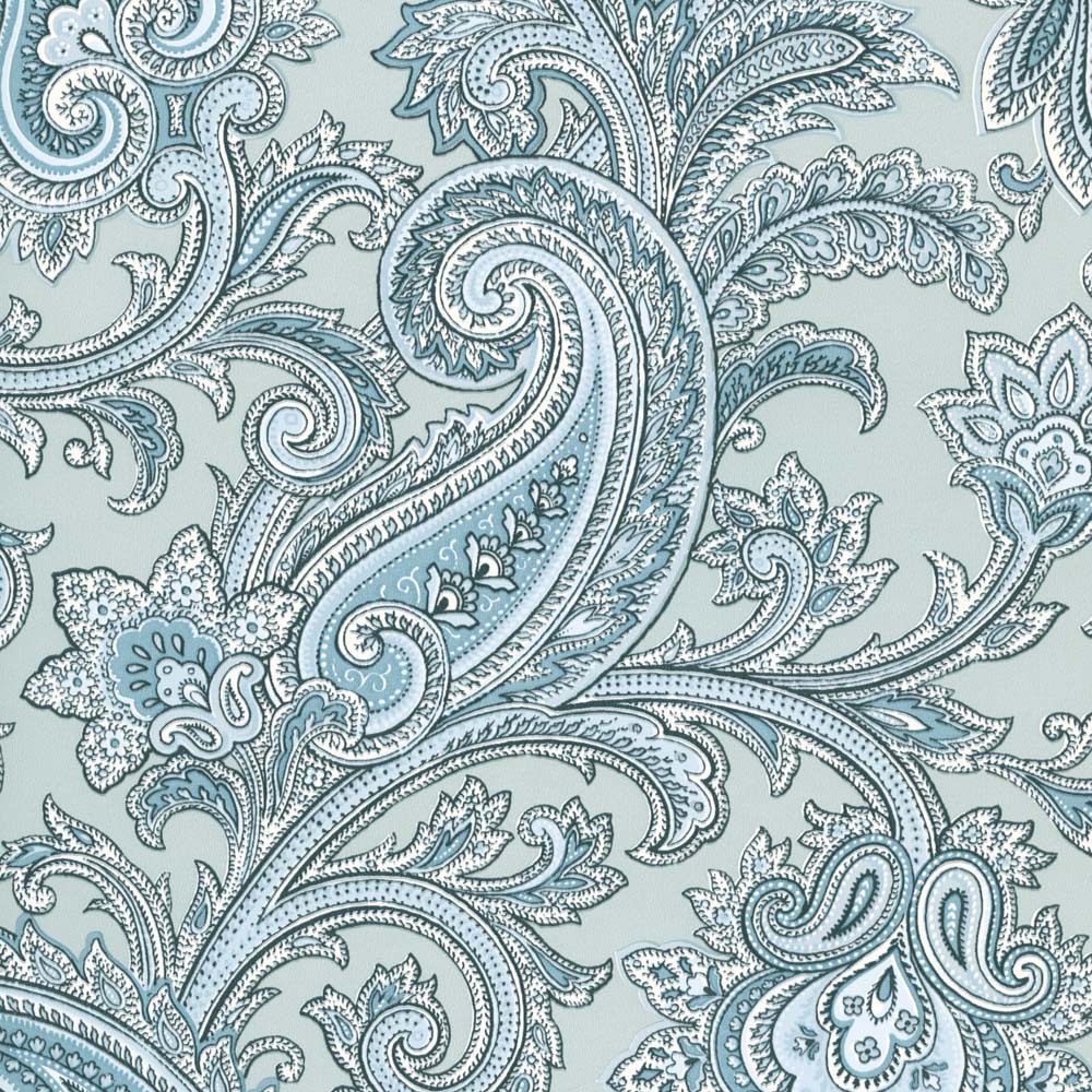 Blue Paisley Pattern Swirl Wallpaper