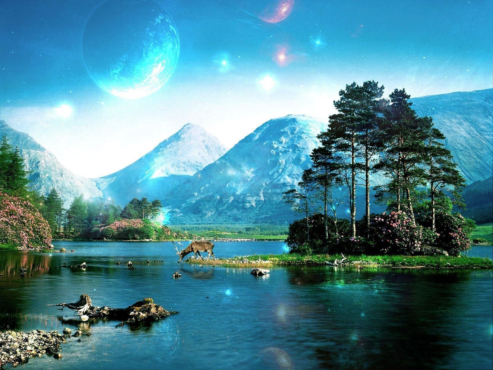 Dream World Of Mountains And Water Wallpaper