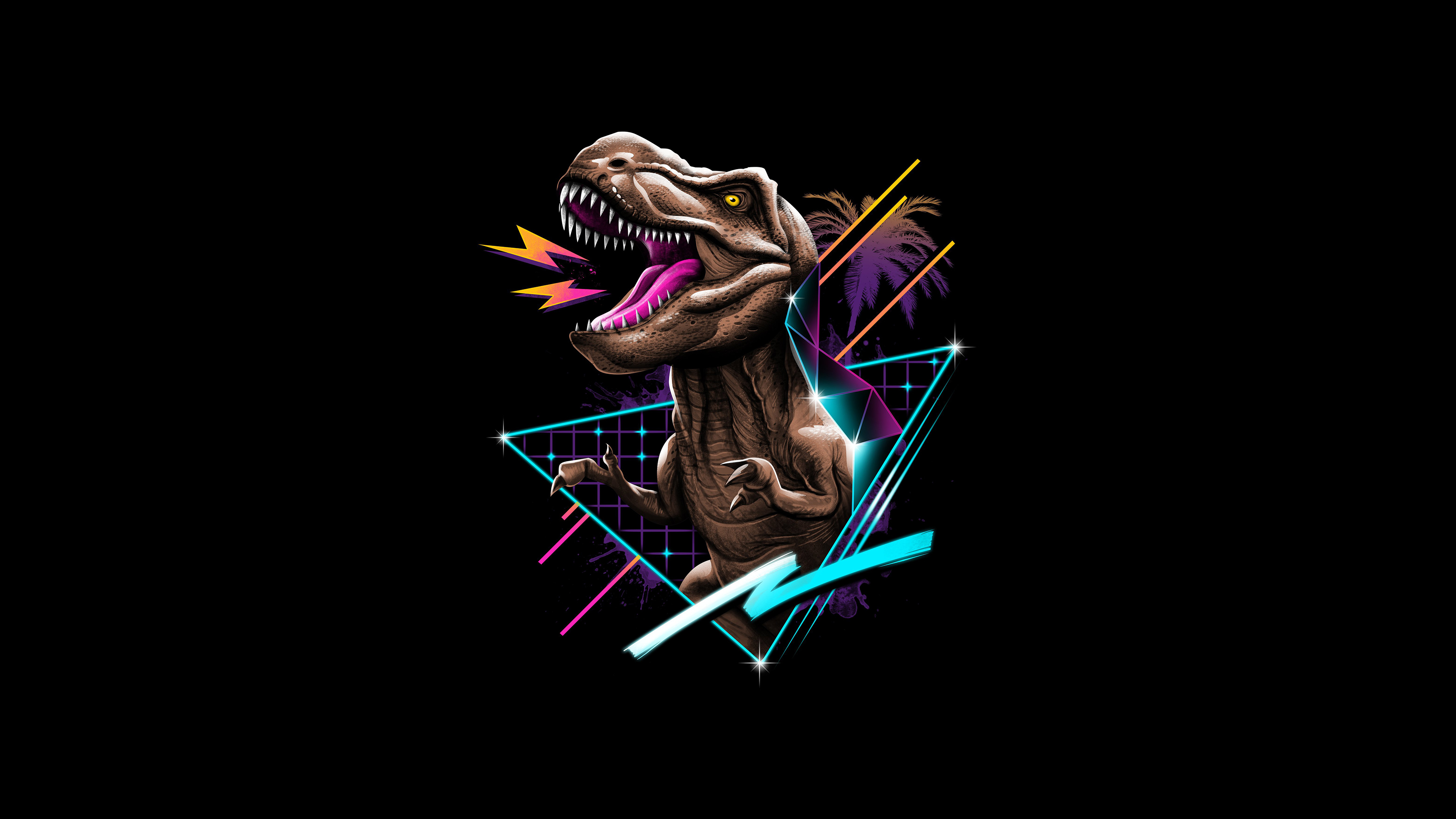 Tyrannosaurus Rex Dinosaur Retrowave Wallpaper HD Artist 4k