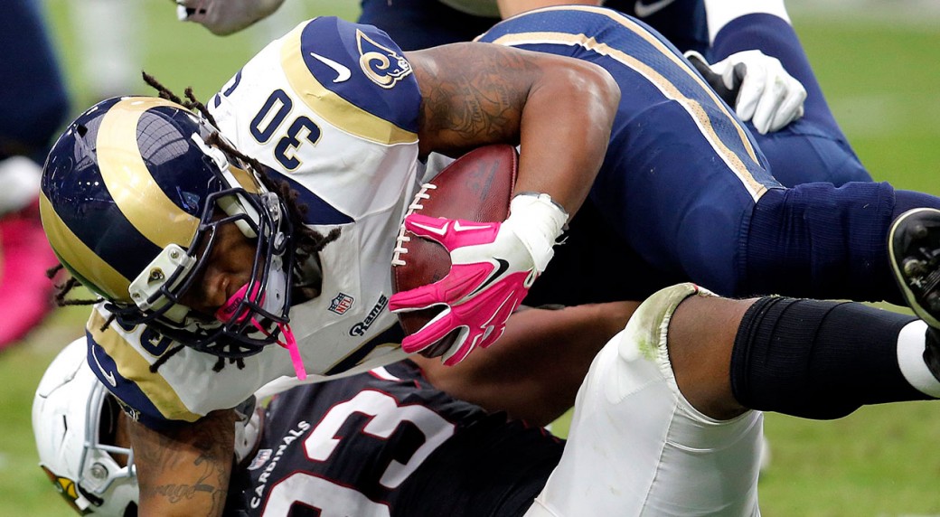St Louis Rams Running Back Todd Gurley Is Hit By Arizona