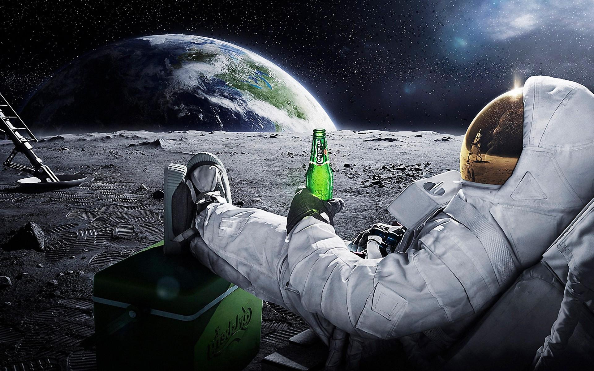 Download hd wallpapers of Astronauts Drinking on Moon Free download