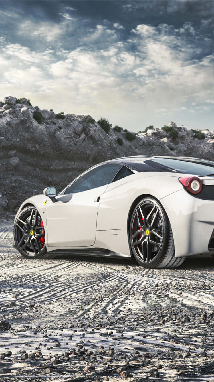 Enjoy The Luxury Of A White Ferrari iPhone Wallpaper