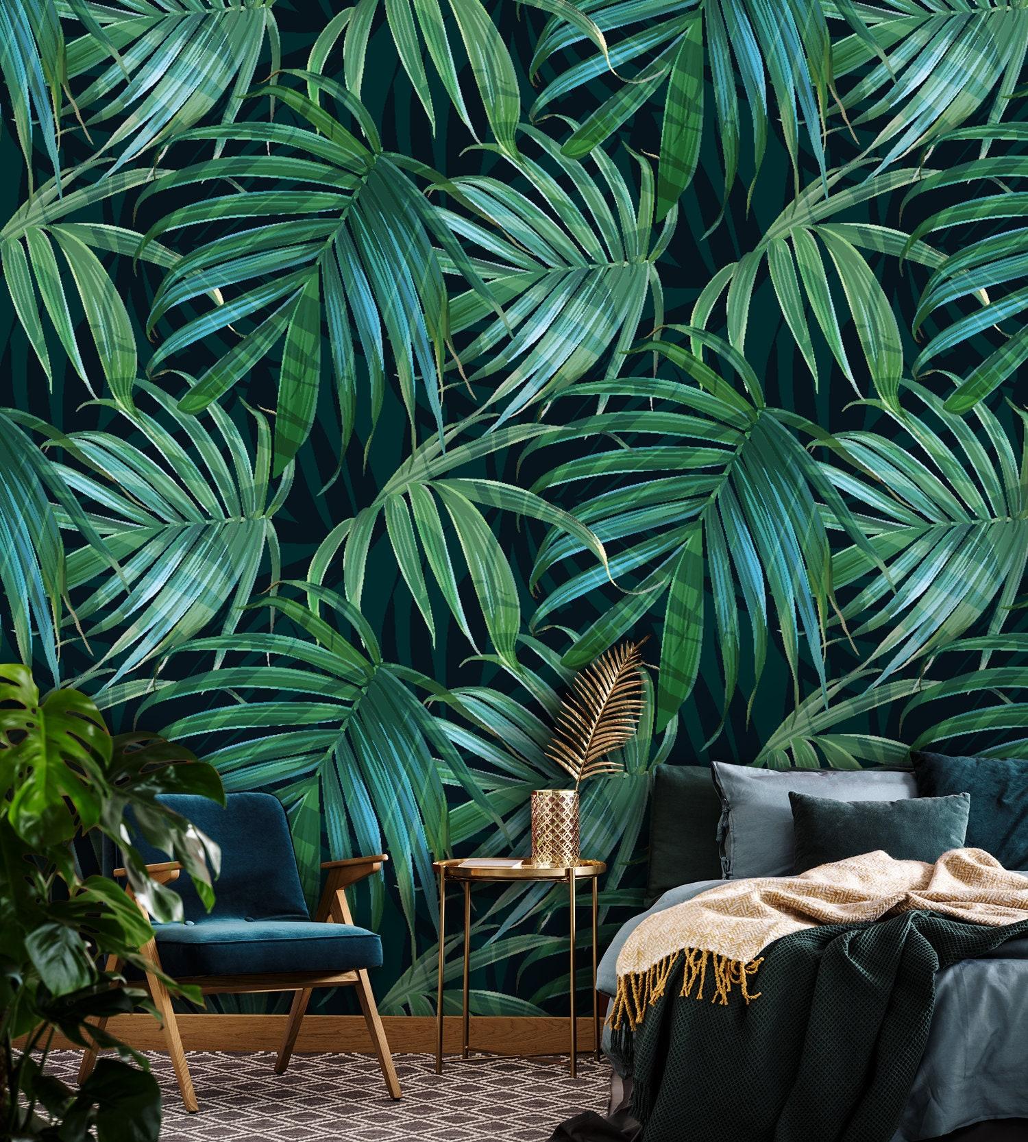 Dark Green Leaves Wallpaper Peel And Stick Palm Leaf Wall