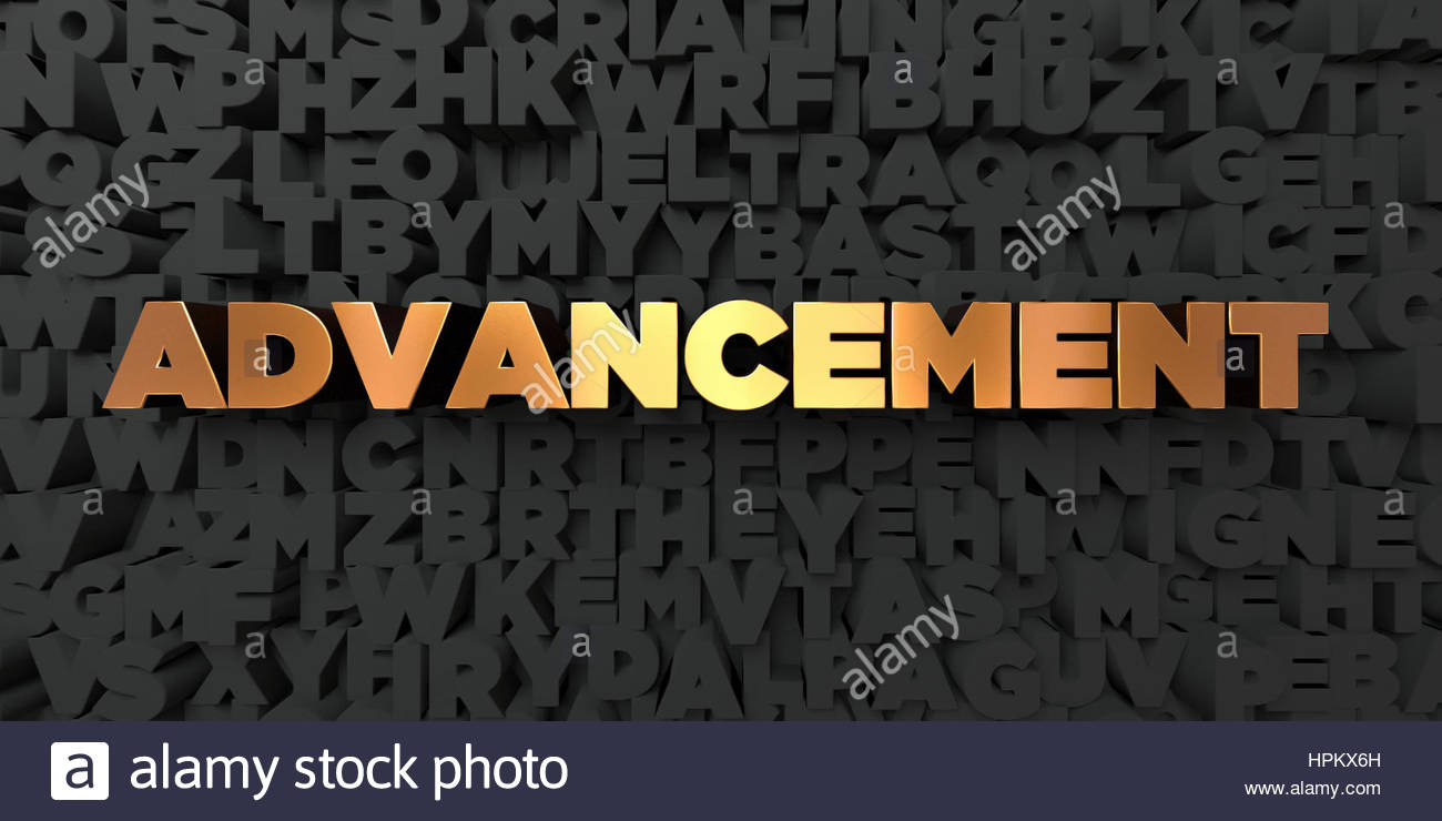 Advancement Gold Text On Black Background 3d Rendered Royalty