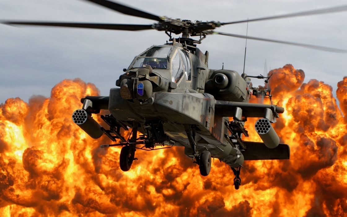 Ah 64d Apache Helicopter Blades Cabin Explosion Fire Military
