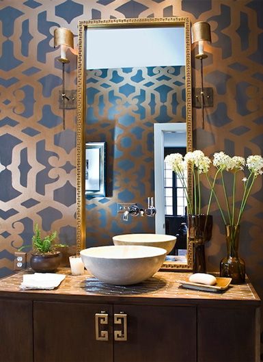Gold Teal Turquoise Bathroom Accent Wall