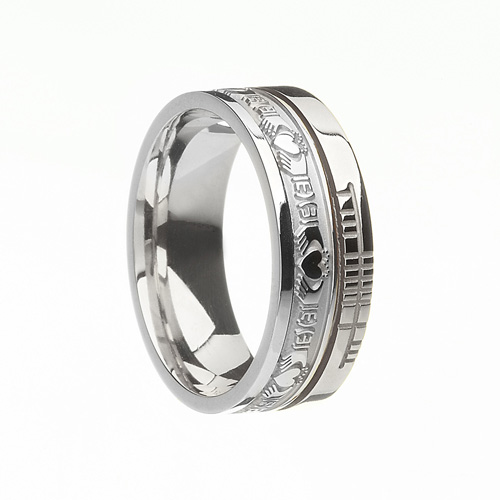 White Gold Claddagh Wedding Ring With Ogham Script