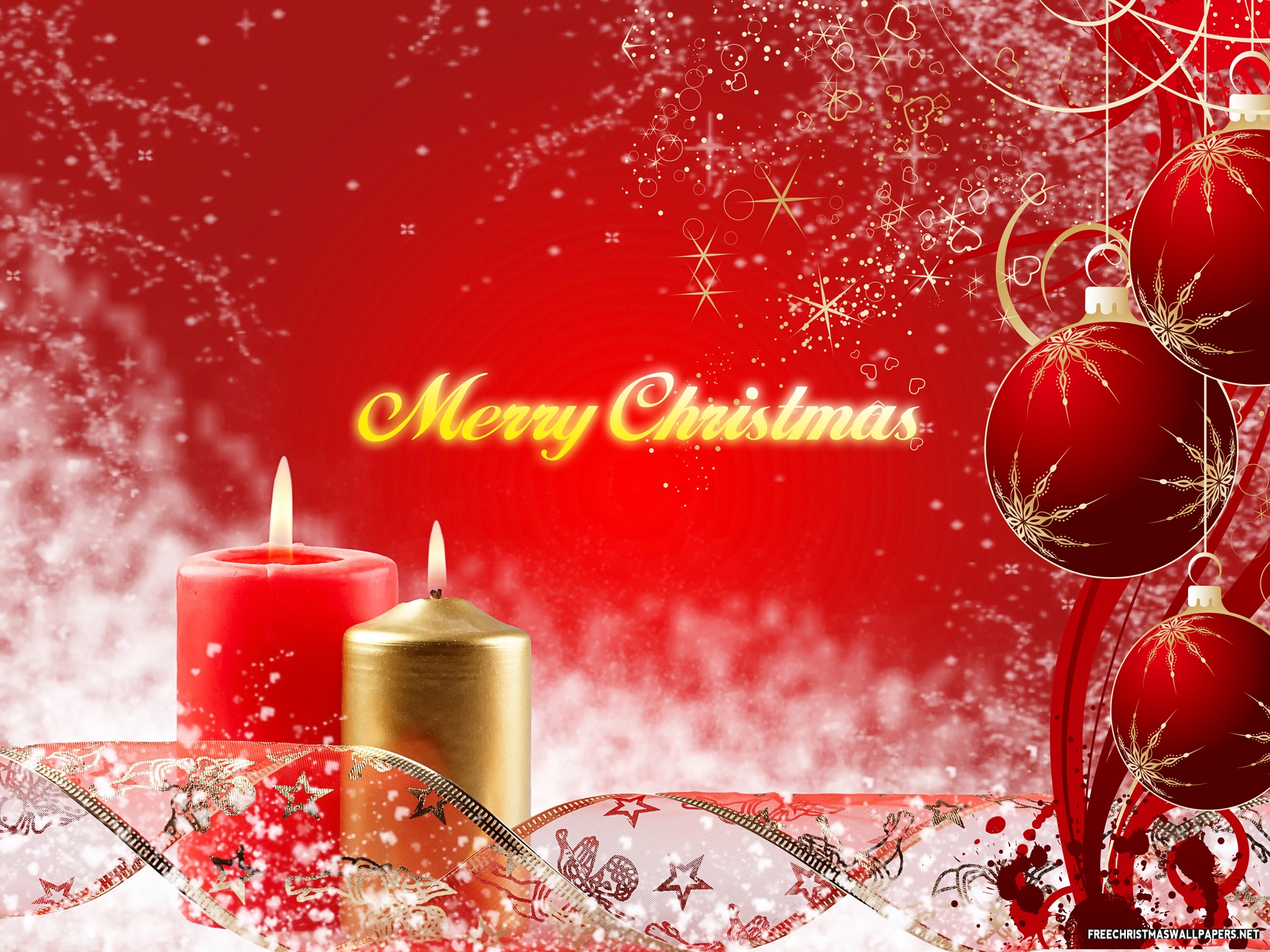 Merry Christmas Candles And Red Theme Wallpaper