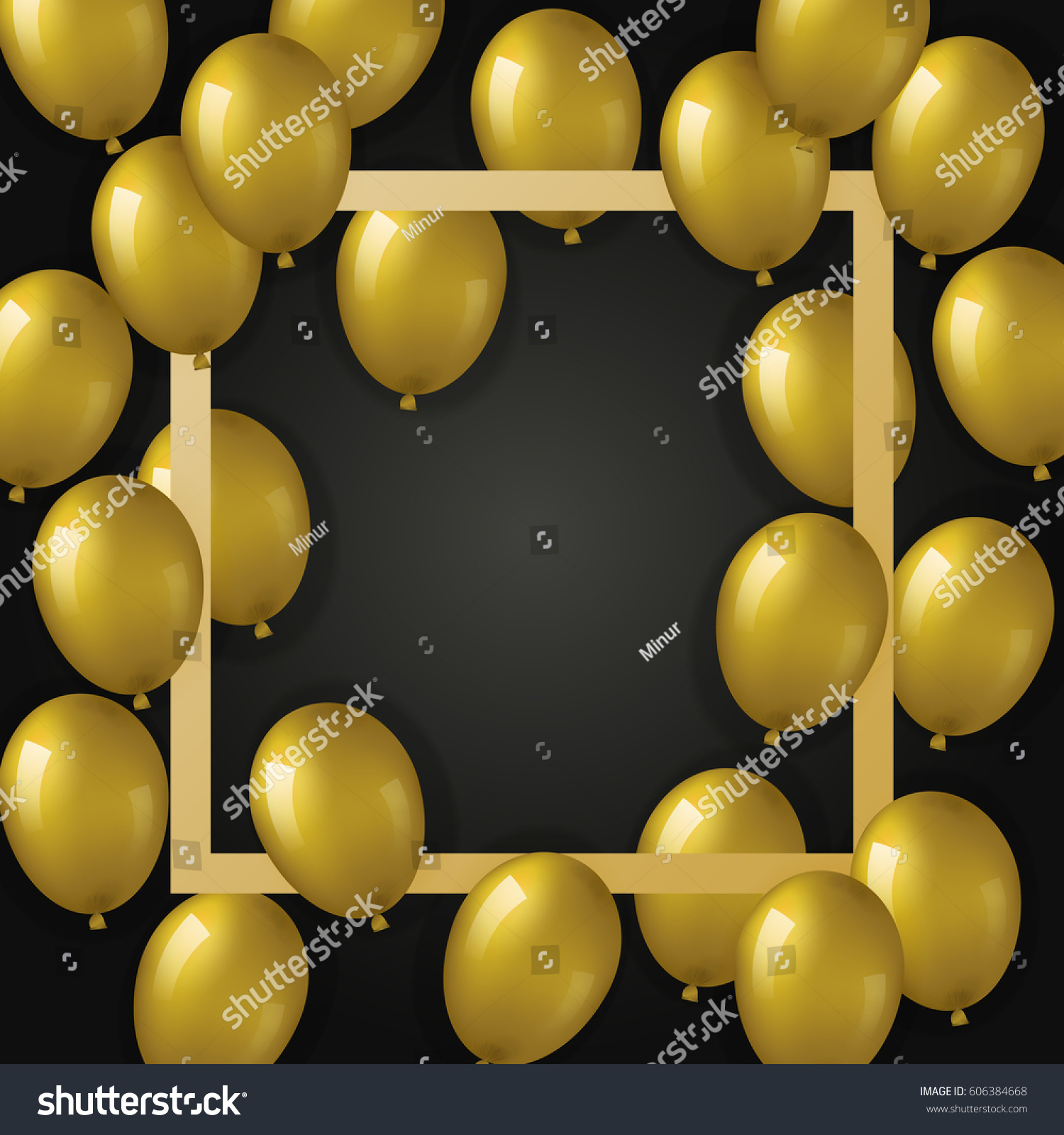 Black Background Realistic Golden Helium Balloons Stock Vector