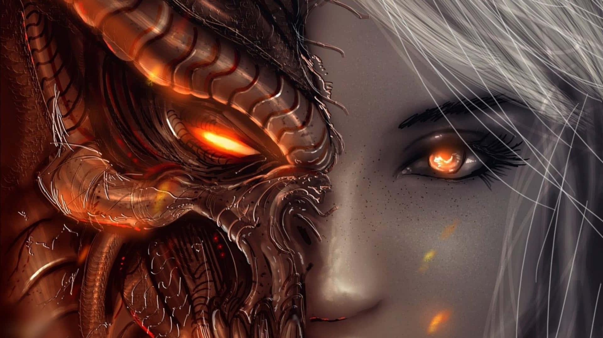 Download Diablo 4K Half Dragon and Woman Closeup Wallpaper