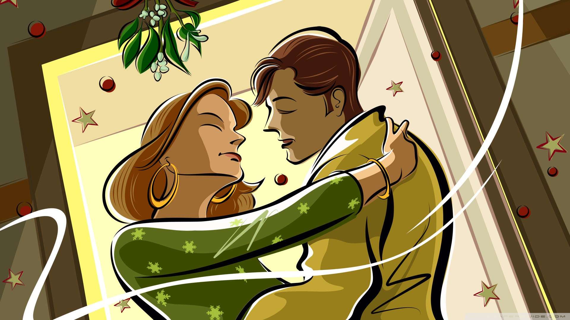 Kissing Under Mistletoe Wallpaper HD