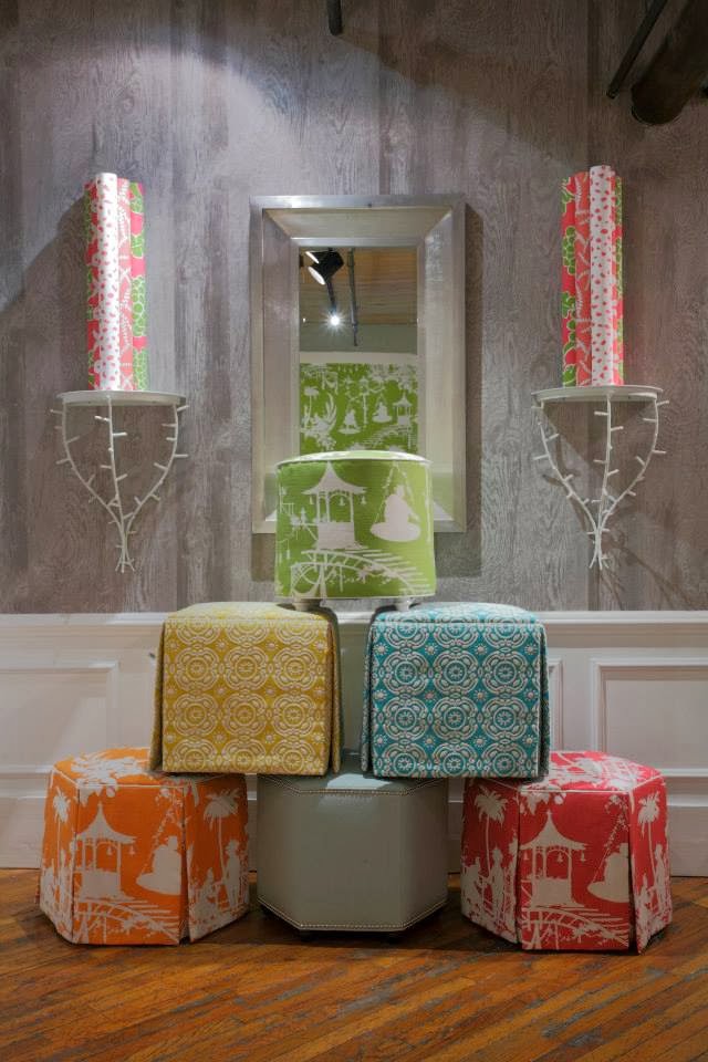 Closeup Of The Grouping Thibaut Resort Collection Ottomans I Style