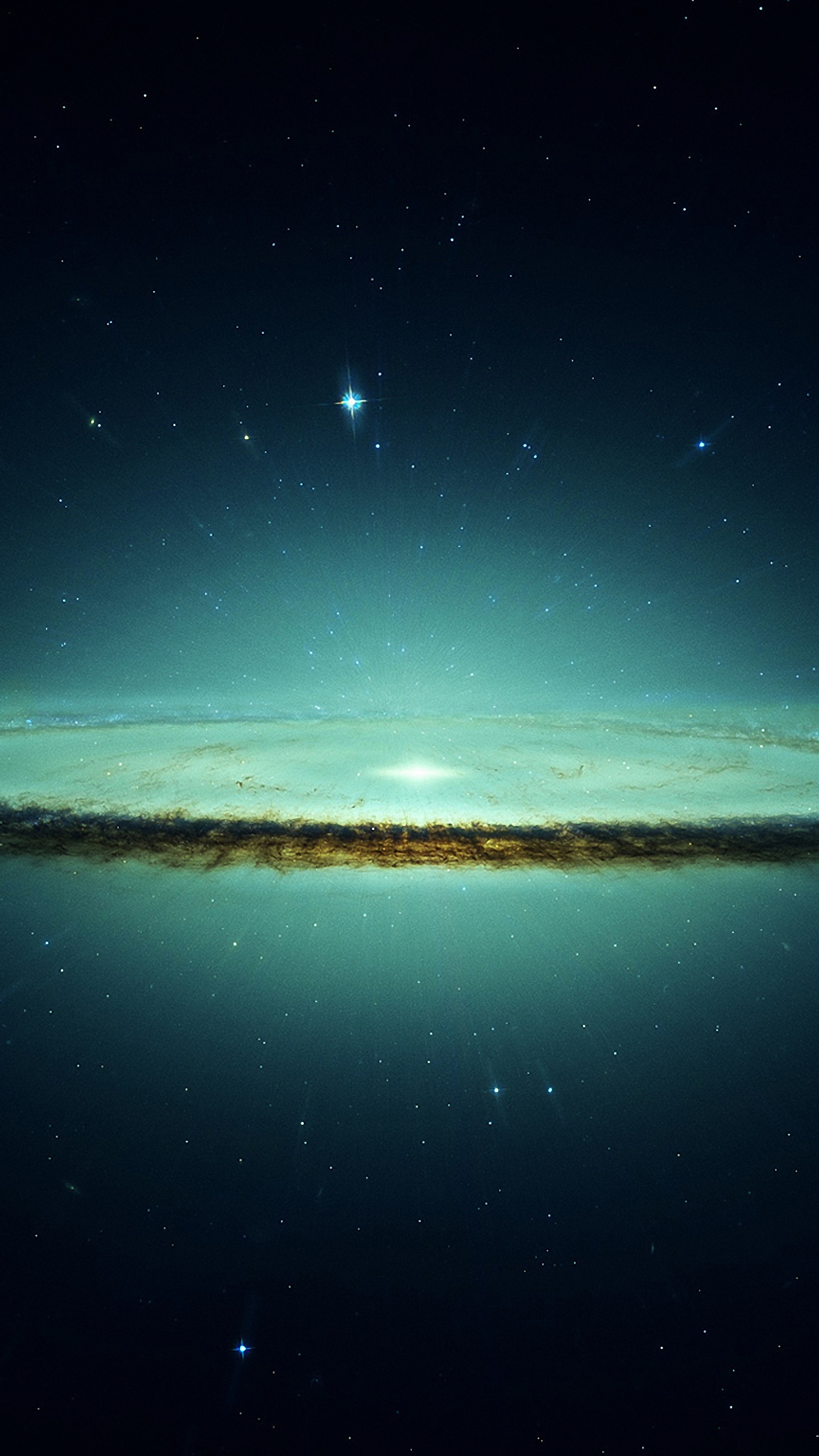 A breathtaking view of a spiral galaxy in space, showcasing a teal and dark blue color scheme