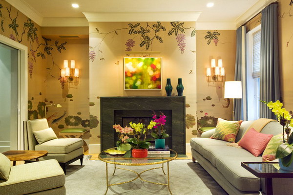 Living Room Ideas With Multi Colored Wallpaper Decoration