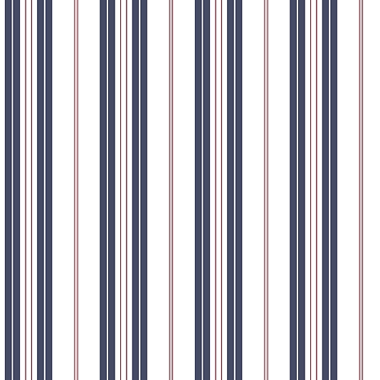 Blue Stripe Wallpaper With Narrow Red Printed On Off White