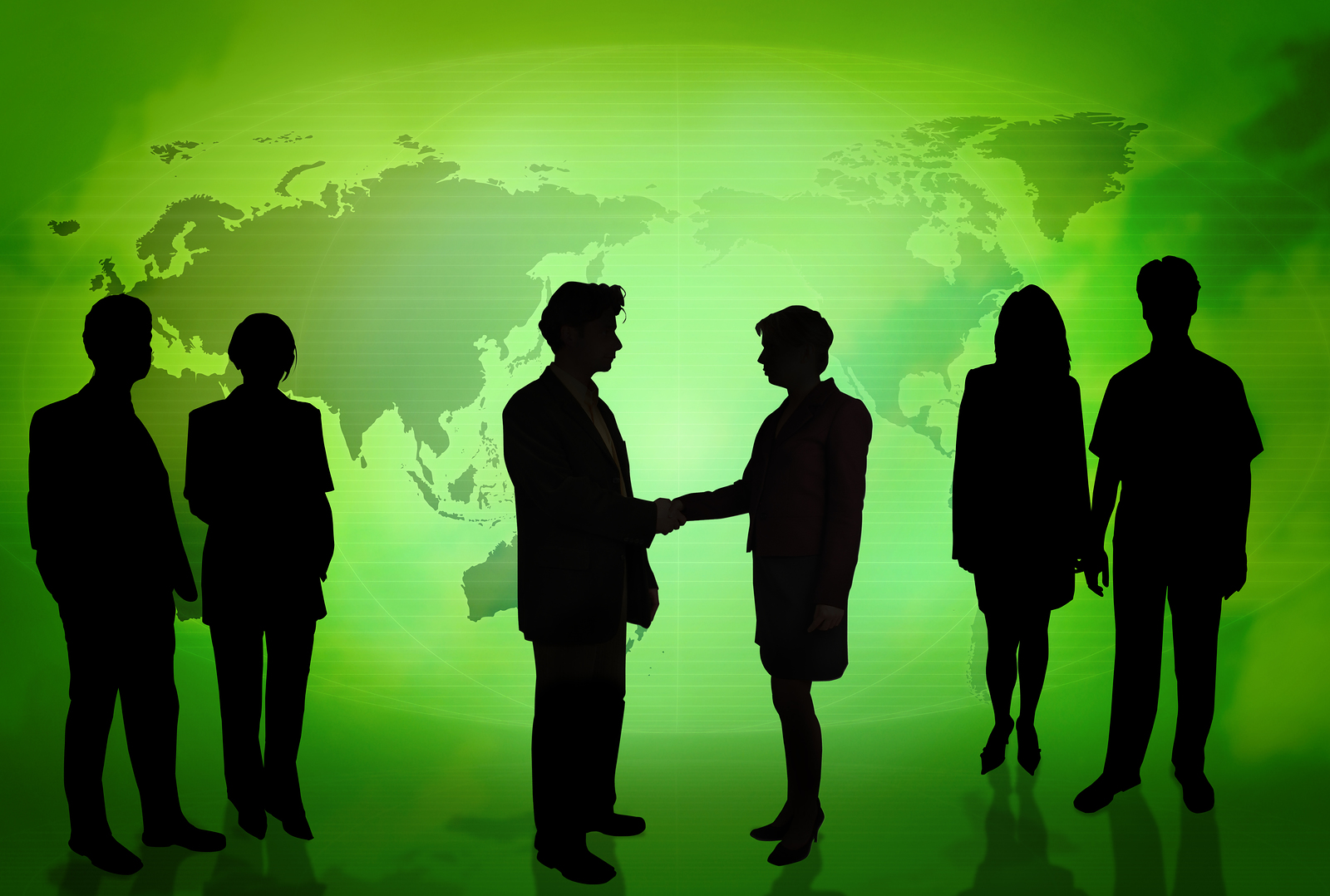 Business People In Front Of A Green Map Background Wallpaper Jpg