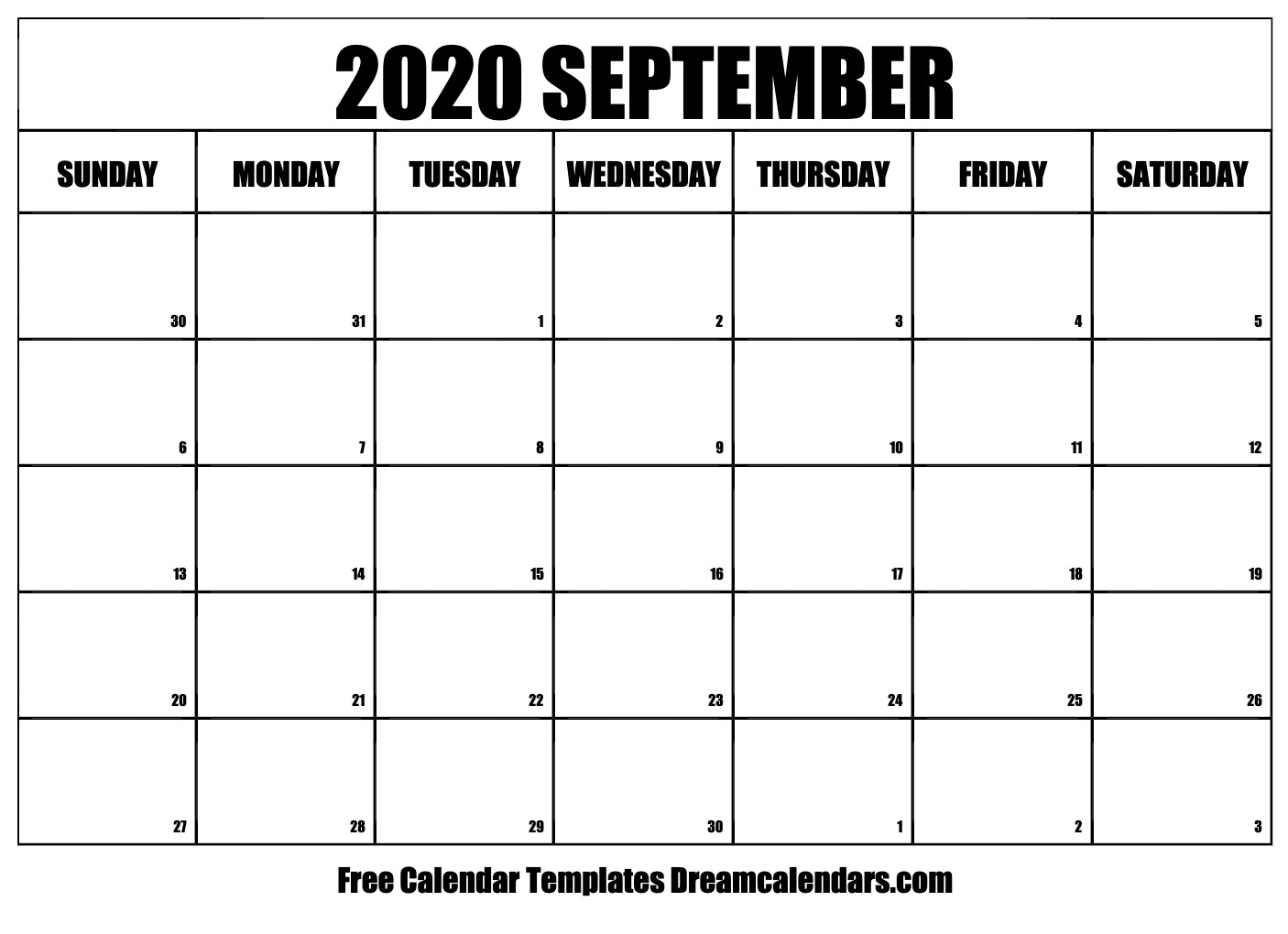 Free September 2020 Printable Calendar Dream Calendars