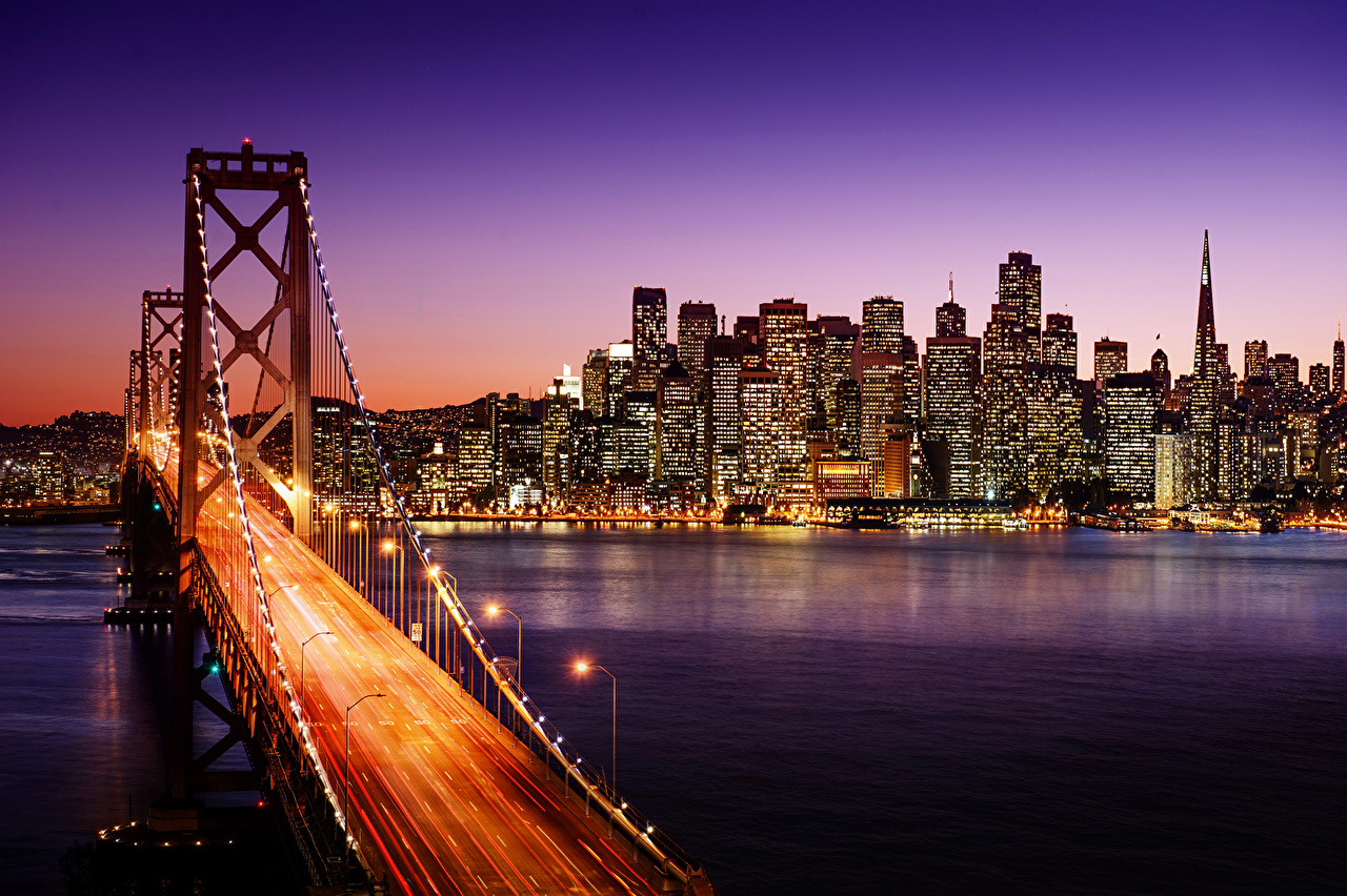 Wallpaper San Francisco Usa Bridges Night Rivers Skyscrapers Cities