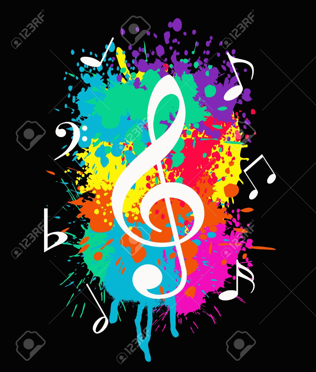 Wallpaper With Music Symbols On Colorful Background Stock Photo