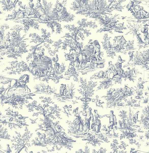 Blue Mt41912 Toile Wallpaper