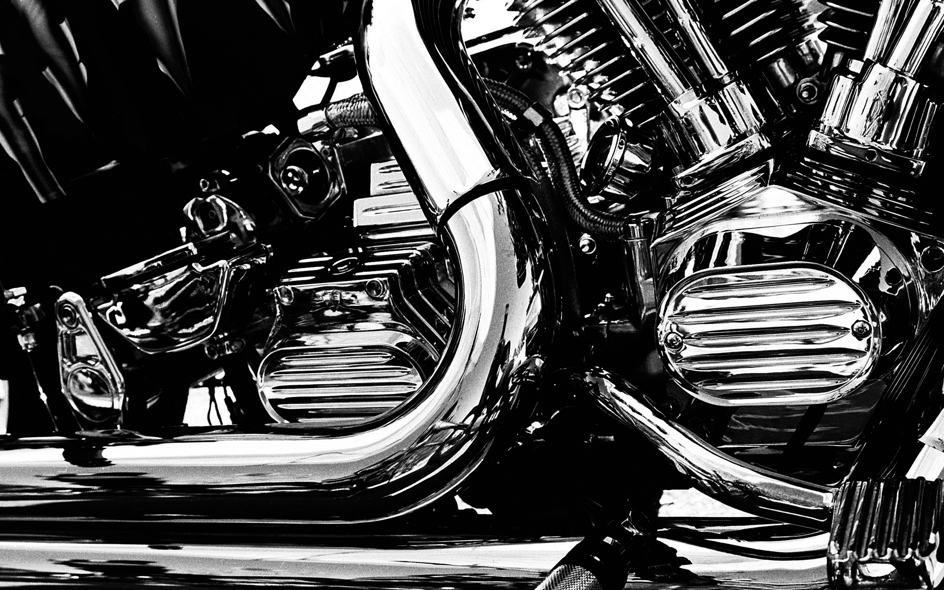 Chrome Engine Motorbikes Black White Monochrome Wallpaper Background