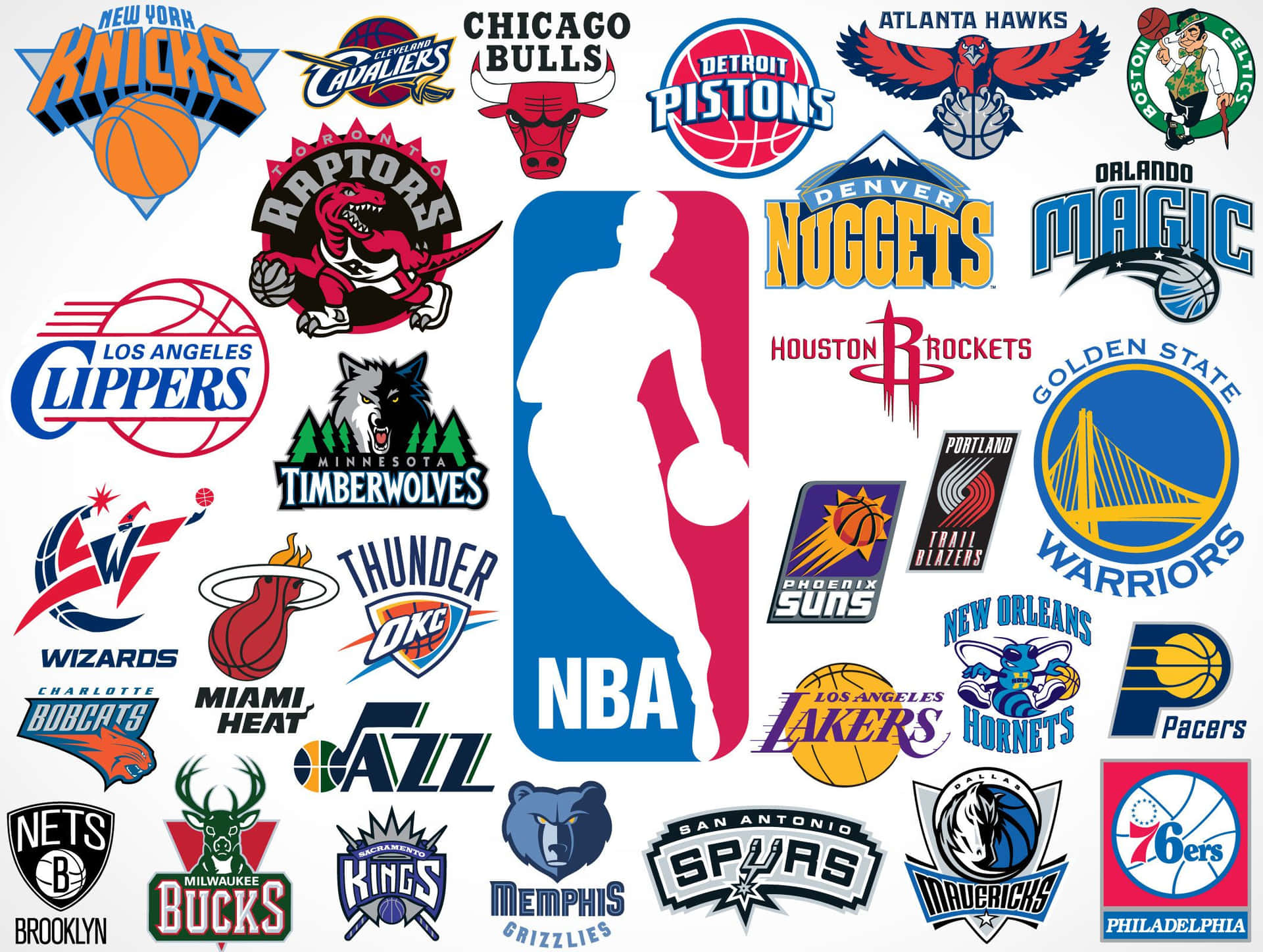 Multiple Nba Teams Logos Featured On A Linear Background Wallpaper