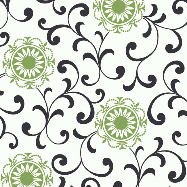 Black Green Ap7460 Medallion Scroll Wallpaper Contemporary