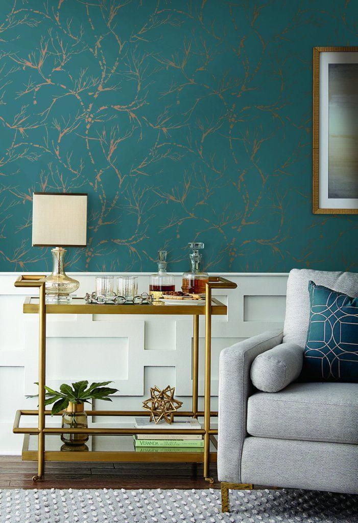 White Pine Wallpaper In Teal From Masterworks Collection By Ronald