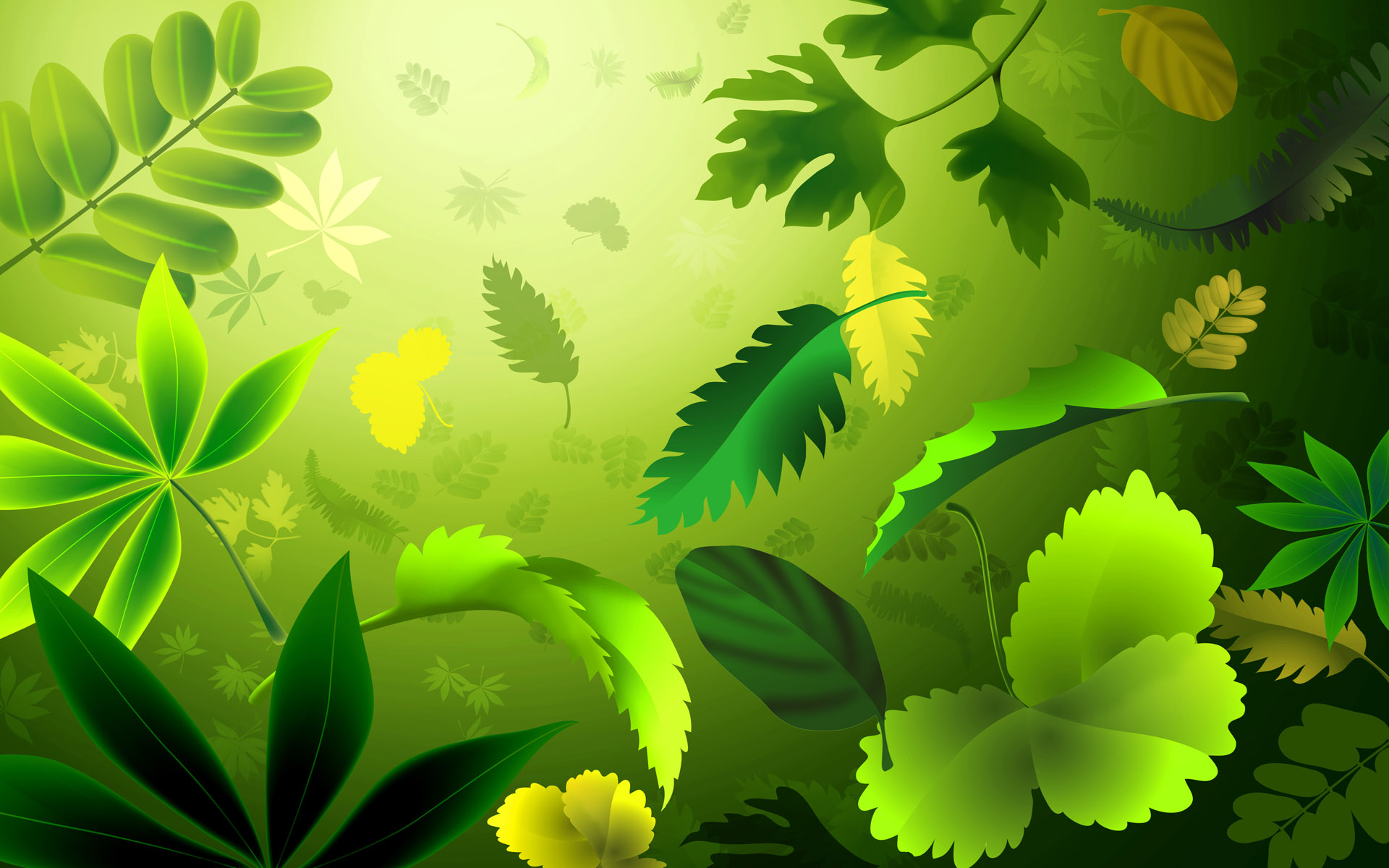 Lush Green Background with Falling Leaves