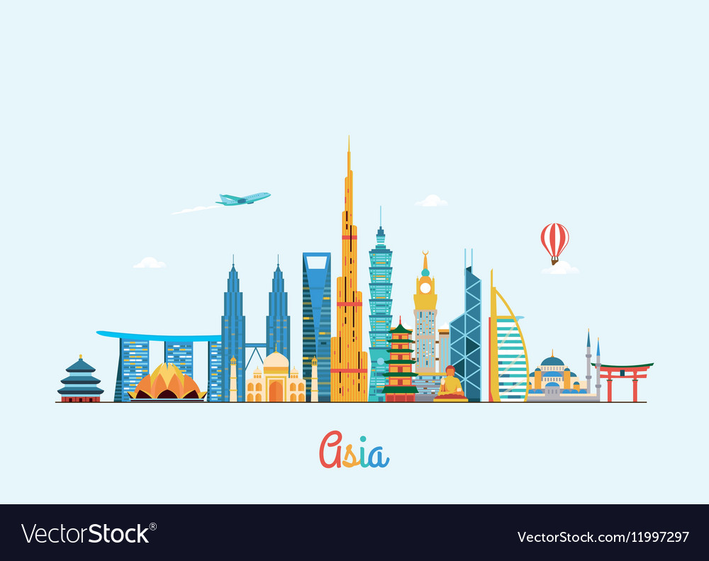 Asia skyline Travel and tourism background Vector Image