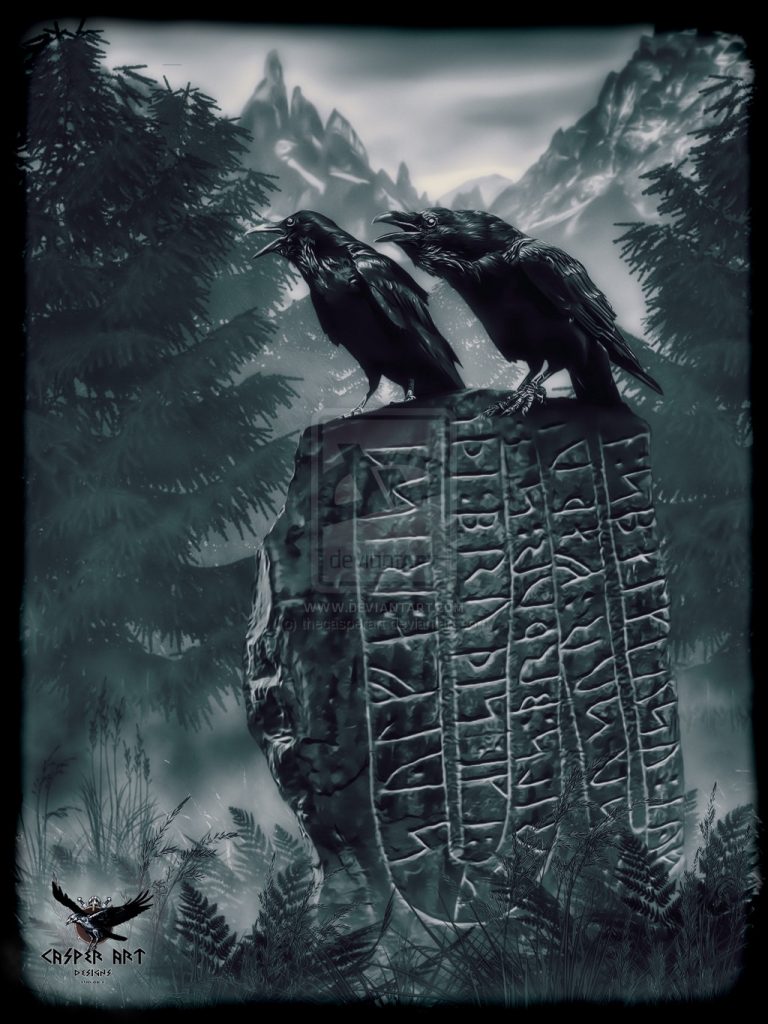 Huginn And Muninn On A Runestone By Thecasperart