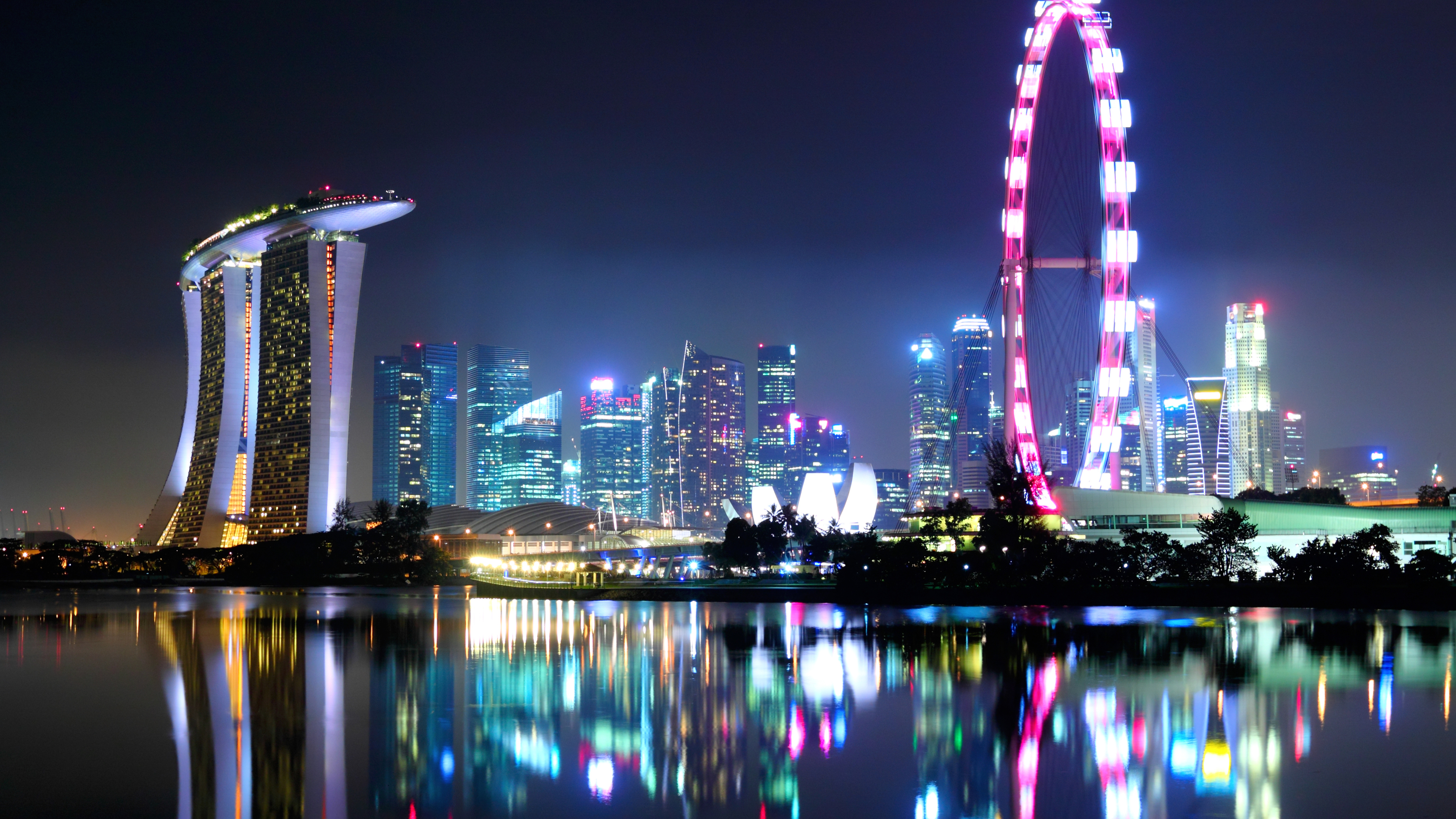 Singapore City Skyline At Night 4k Ultra HD Wallpaper