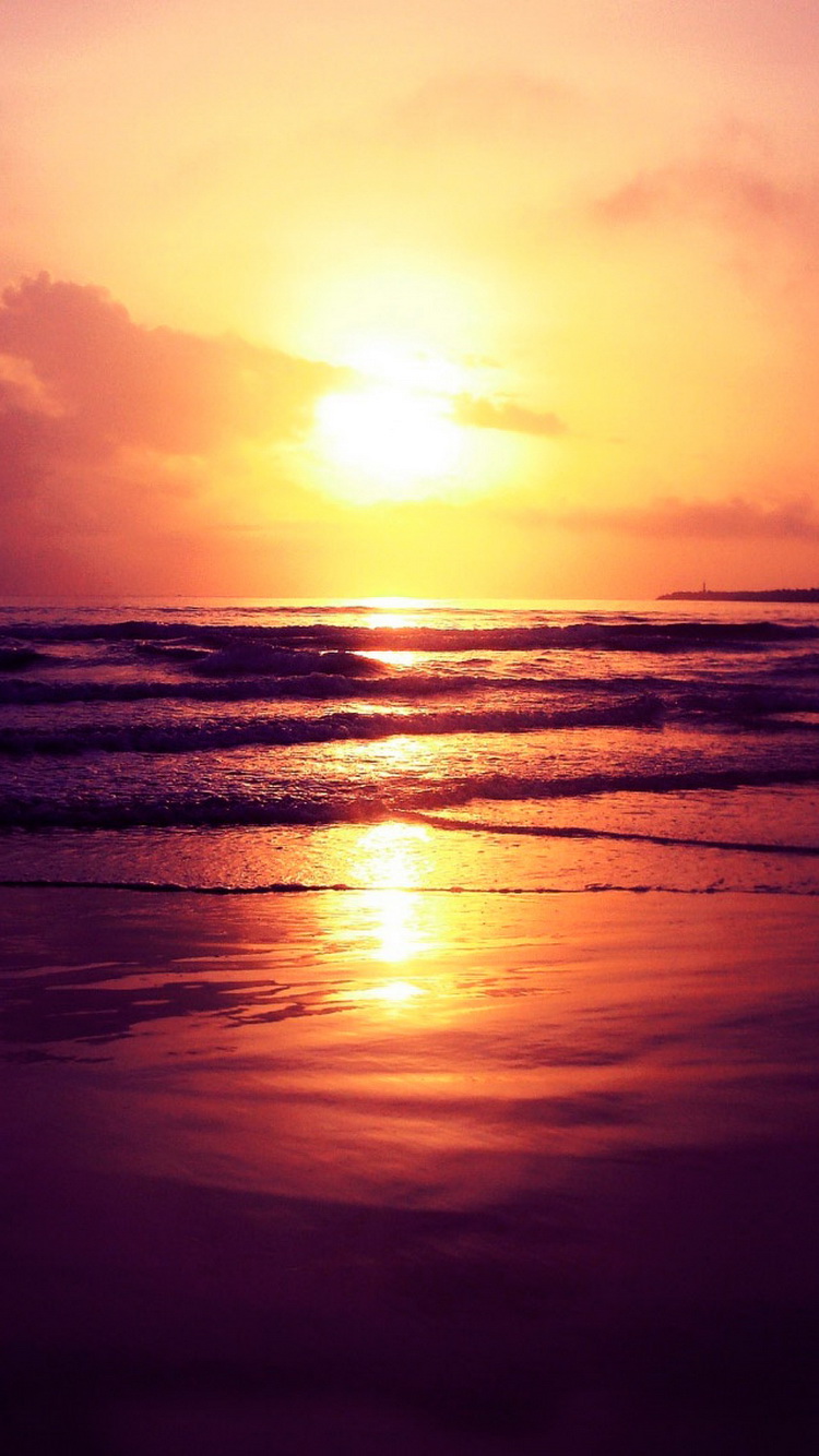 Setting Sun Ocean Beach iPhone Wallpaper Ipod HD