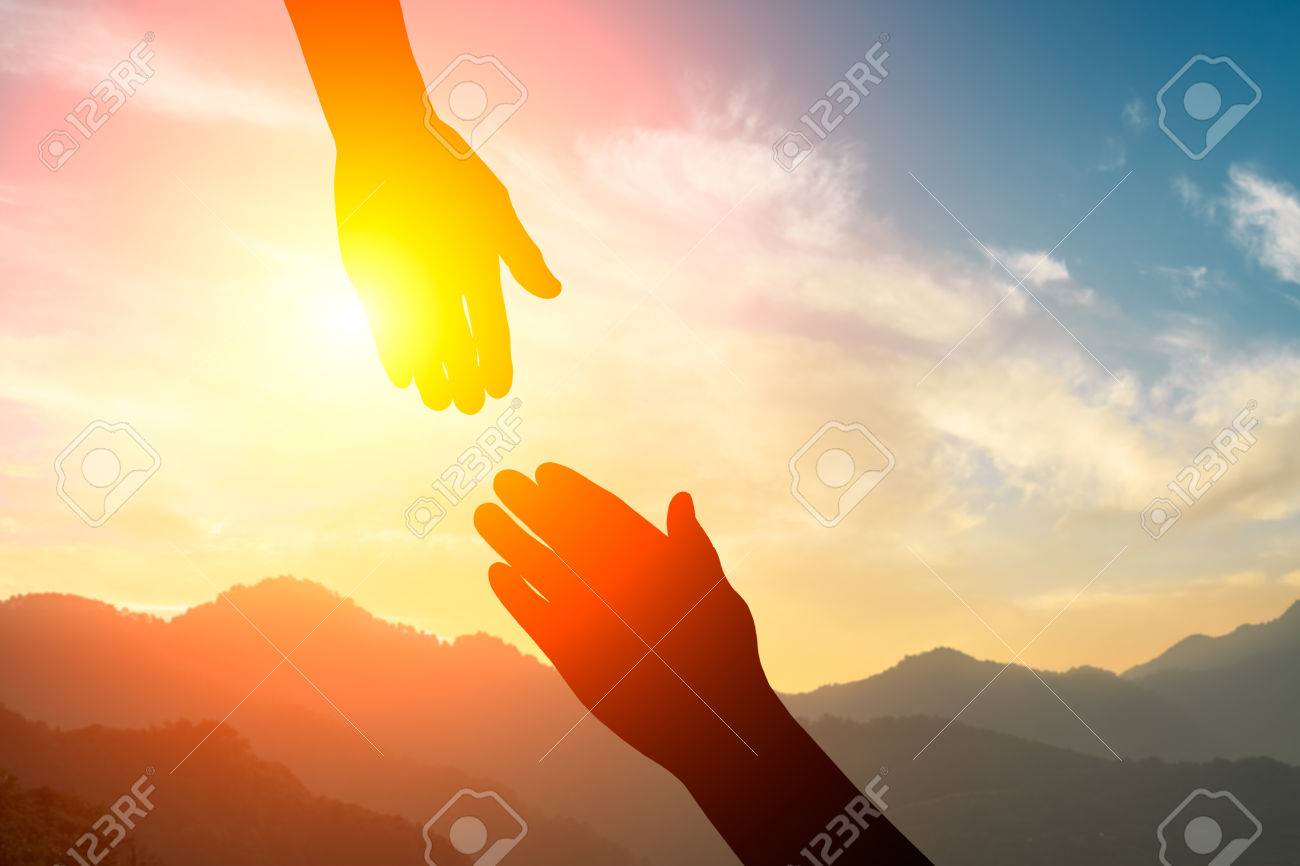 Helping Hand With The Sky Sunset Background Stock Photo Picture
