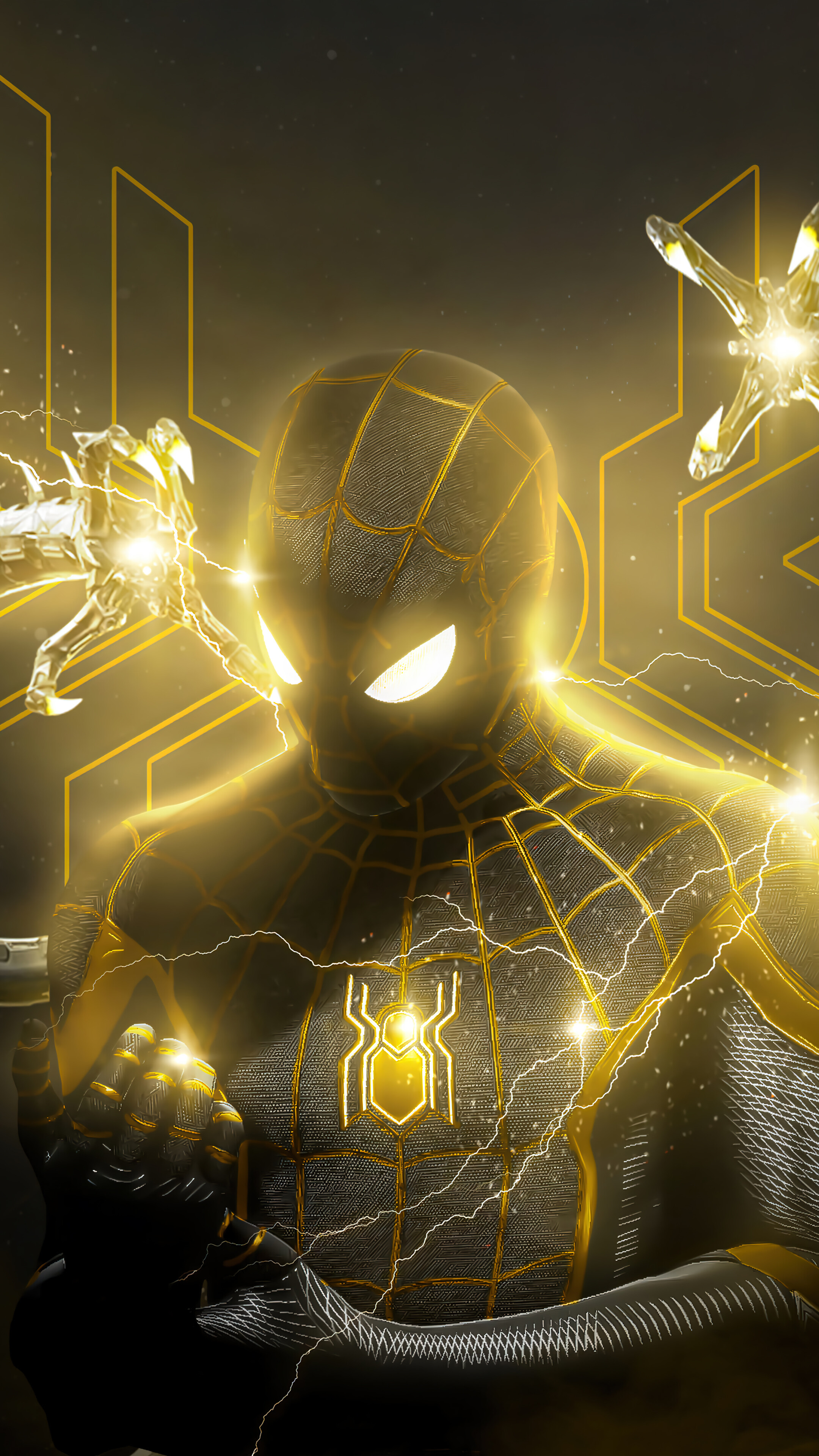 Spider Man No Way Home Black Gold Suit Wallpaper iPhone Phone 4K
