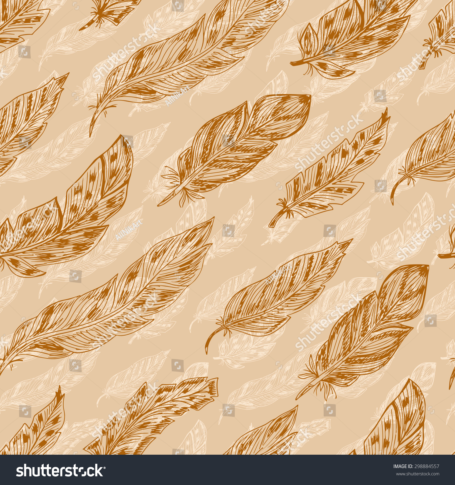 Feathers Seamless Pattern Vintage Wallpaper Stock Vector
