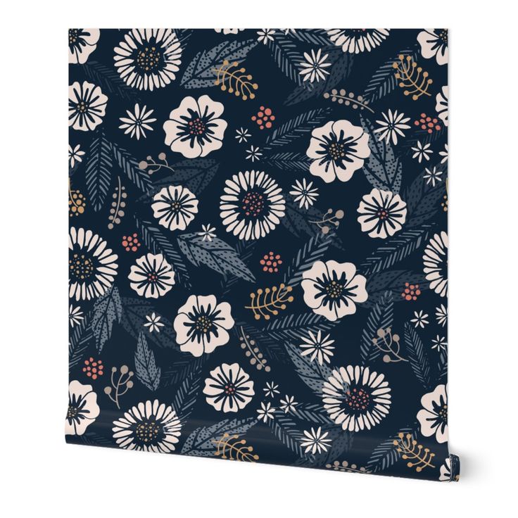 Create Room Navy Floral Wallpaper