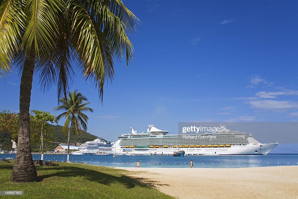 Turtle Beach With Cruise Ship In Background High Res Stock Photo