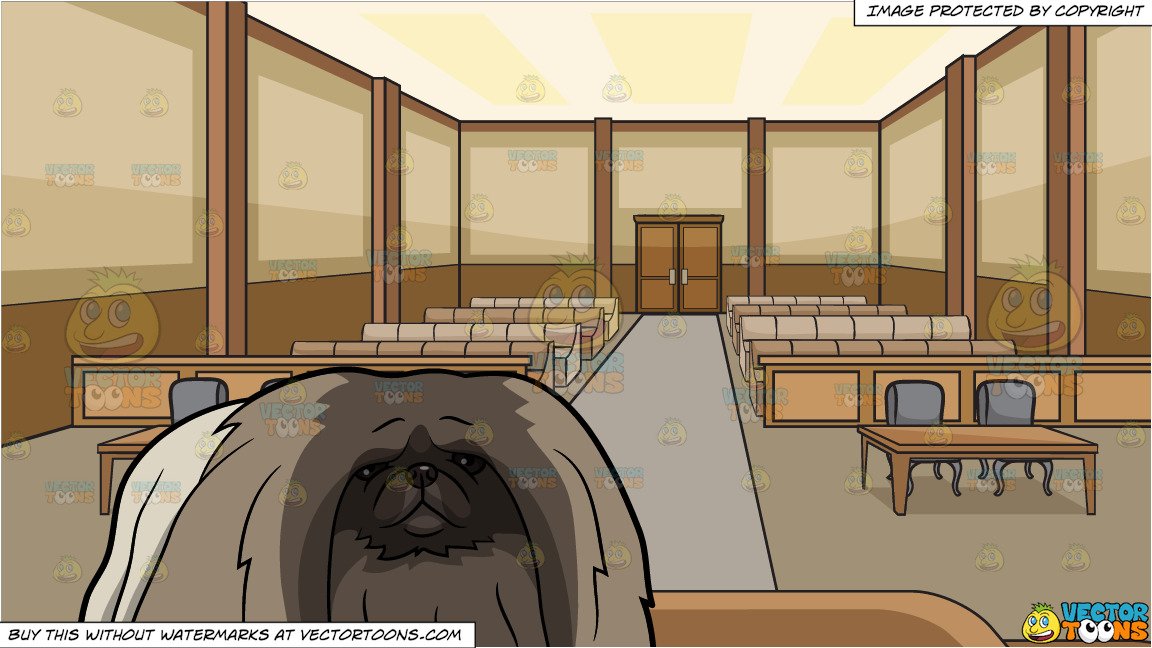 A Bored Pekingese Dog And Inside Courtroom Background Clipart