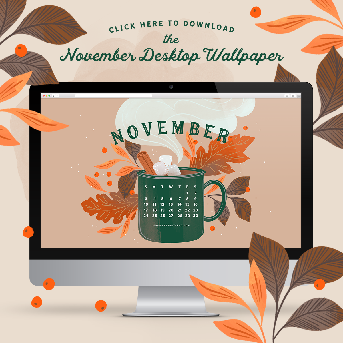 November Illustrated Desktop Wallpaper Paper Raven Co