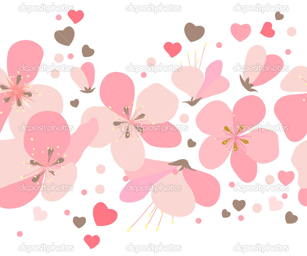   illustration seamless floral border with pink cherry flowershtml