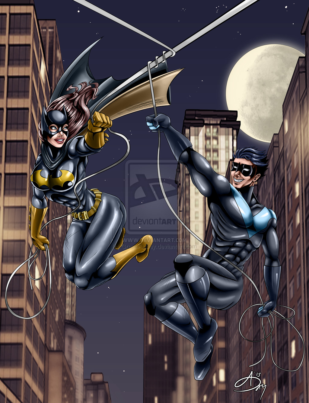 Nightwing and Batgirl by AshDayArt on