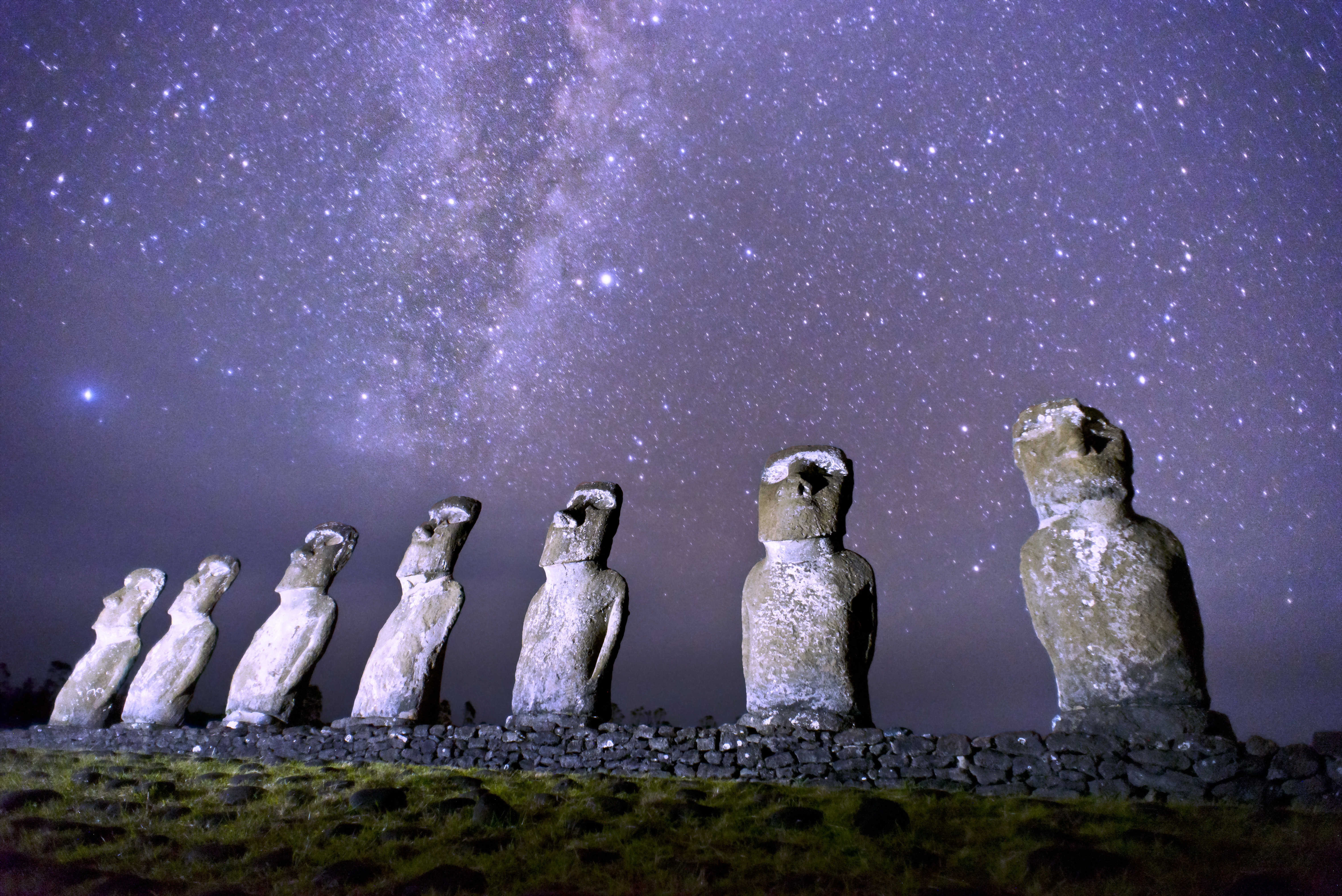 The Ancients Ostorv Easter Rapa Nui Moai Statues Night Milky