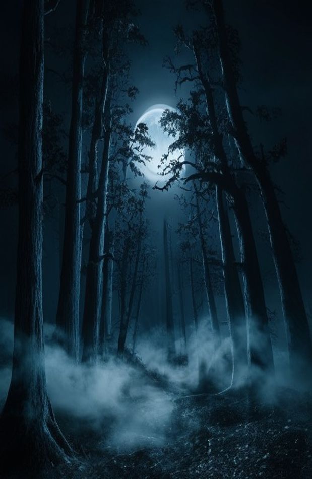 Dark Forest With Moon Wallpaper