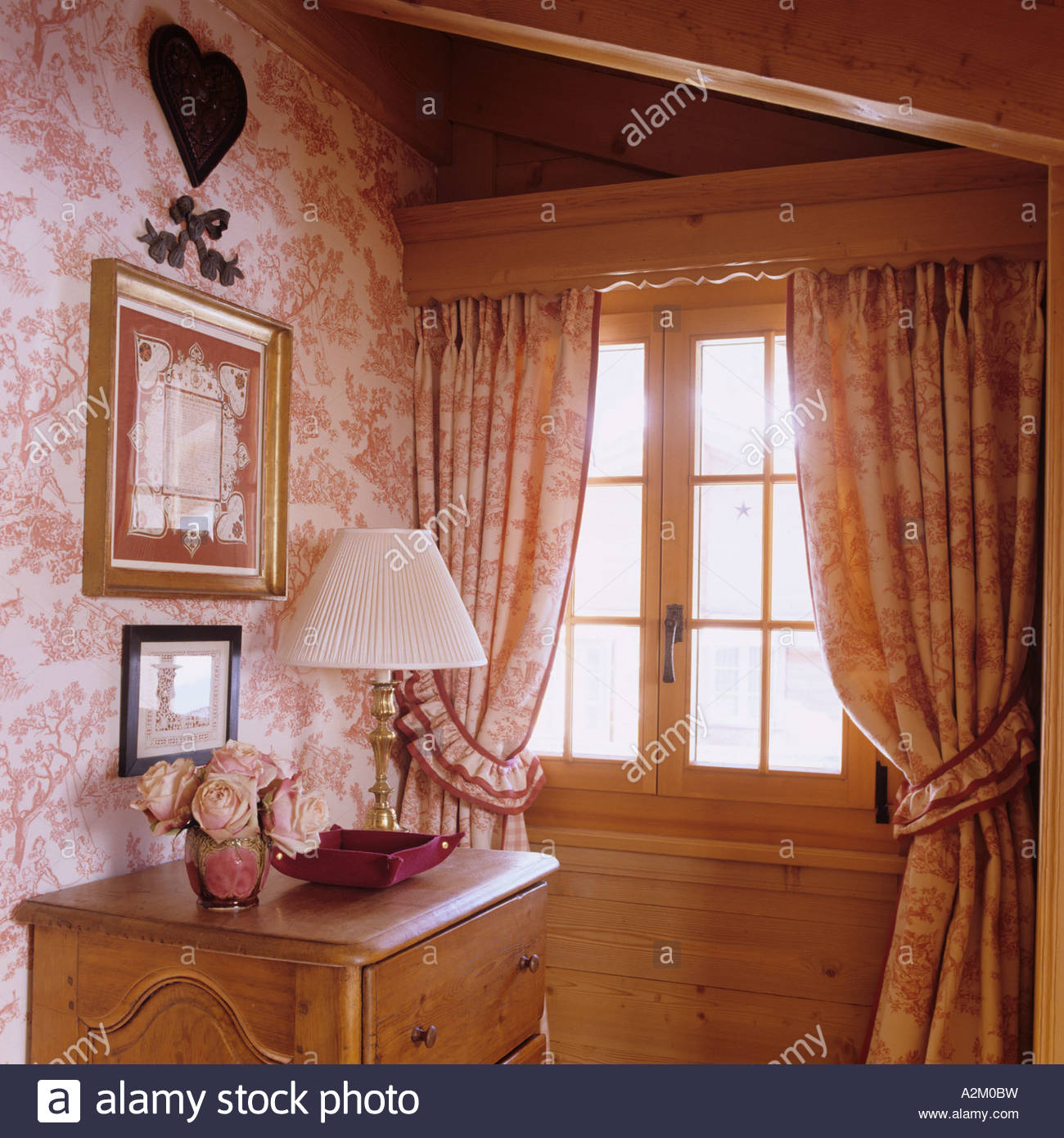 Stock Photo Window In Room With Matching Curtains And Wallpaper A