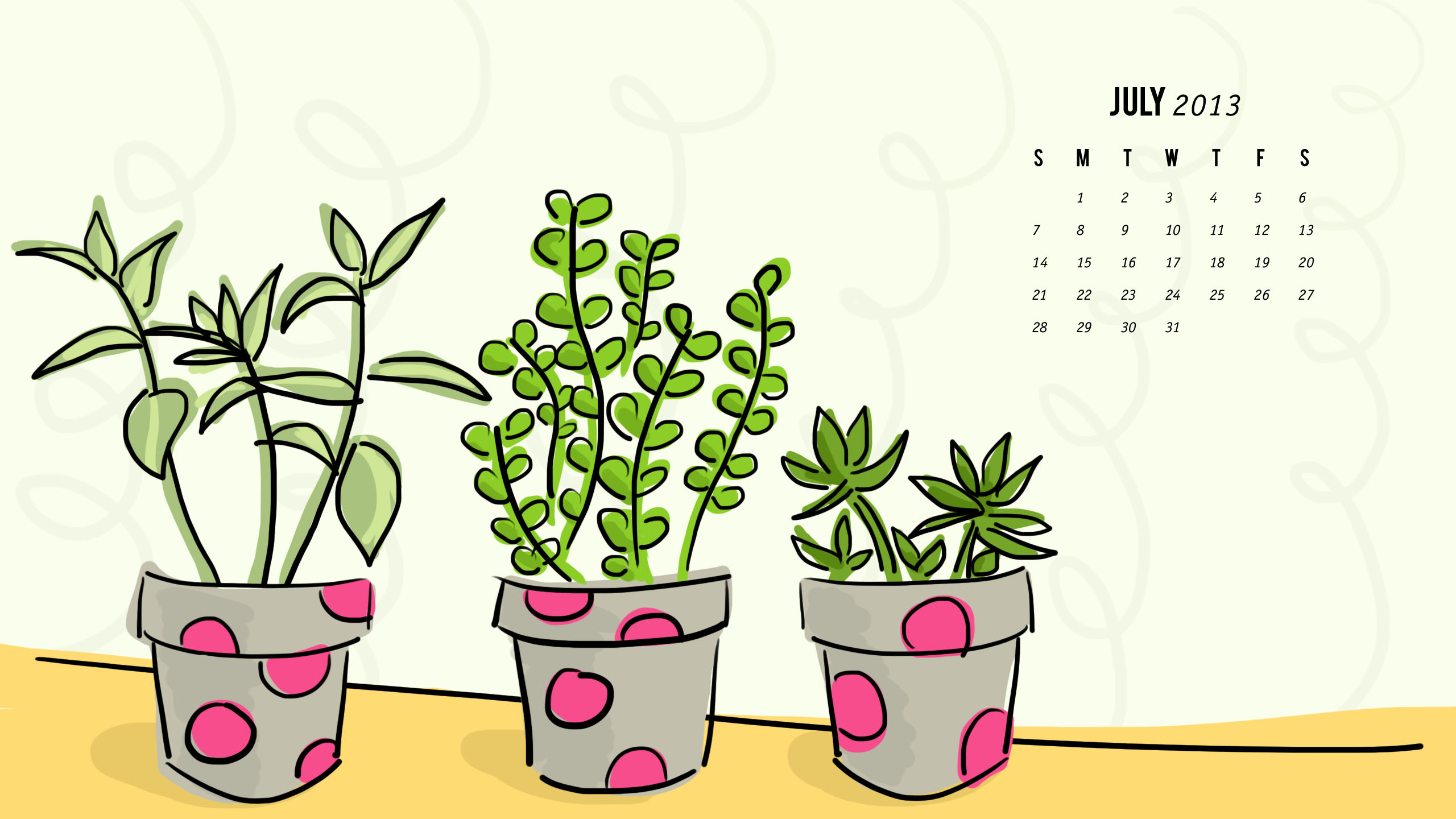 July 2013 Succulent Calendar Wallpaper by Sarah Hearts 2560x1440
