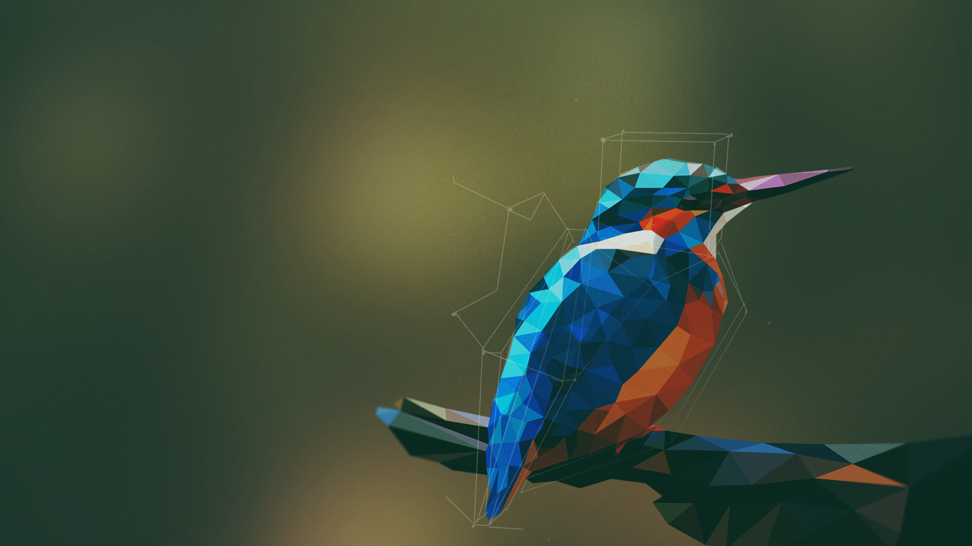 Animals Birds Kingfisher Low Poly Geometry Digital Art