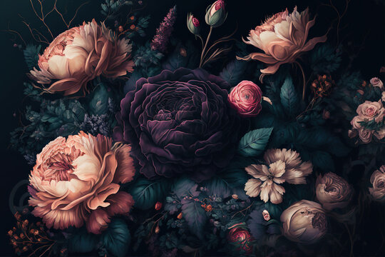 Black Floral Pattern Wallpaper