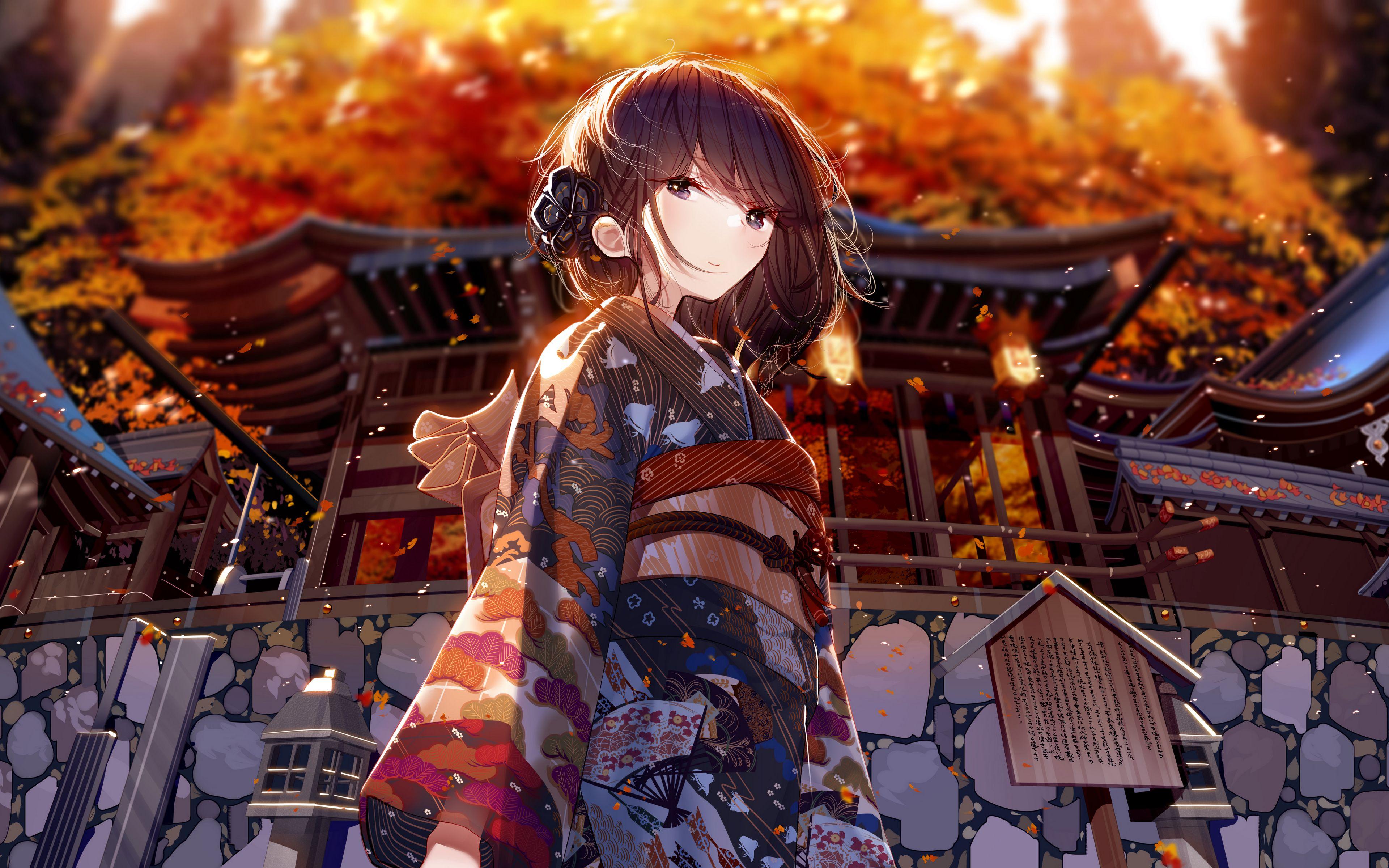 Download wallpaper 3840x2400 girl kimono japan anime 4k ultra