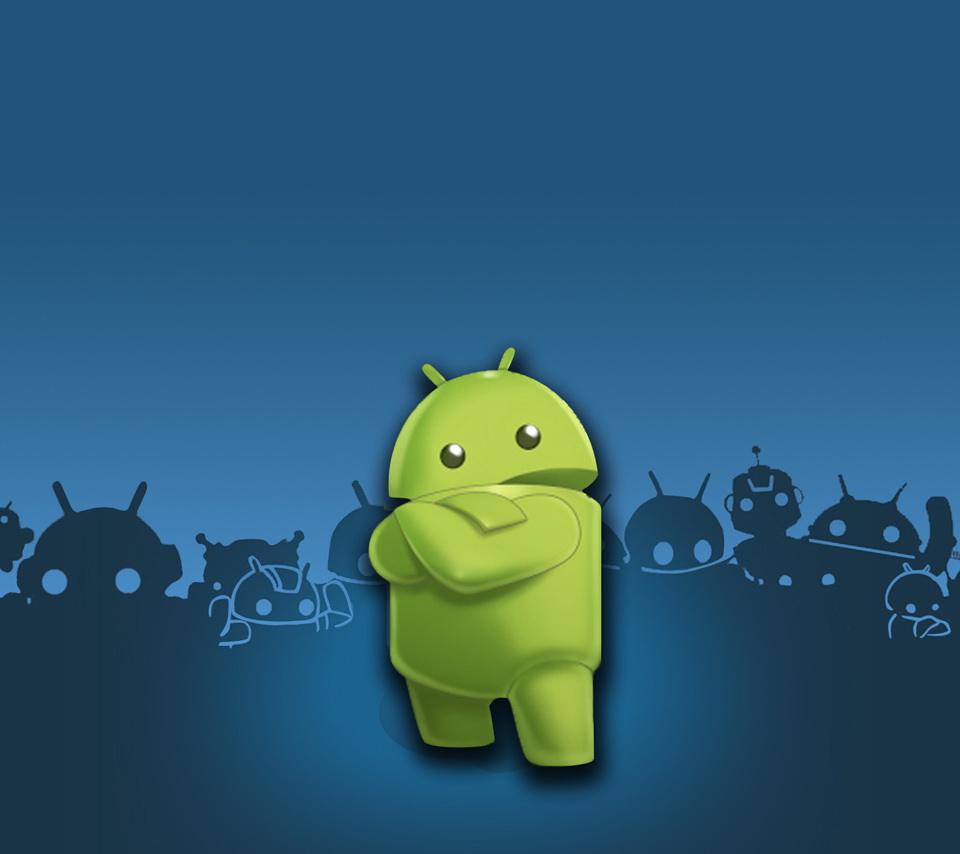 Android Eat Apple Blue Background Wallpaper Ranpict